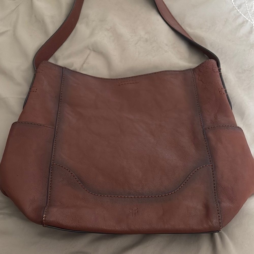 Brown Pebbled Leather Shoulder Bag with Slouchy Silhouette